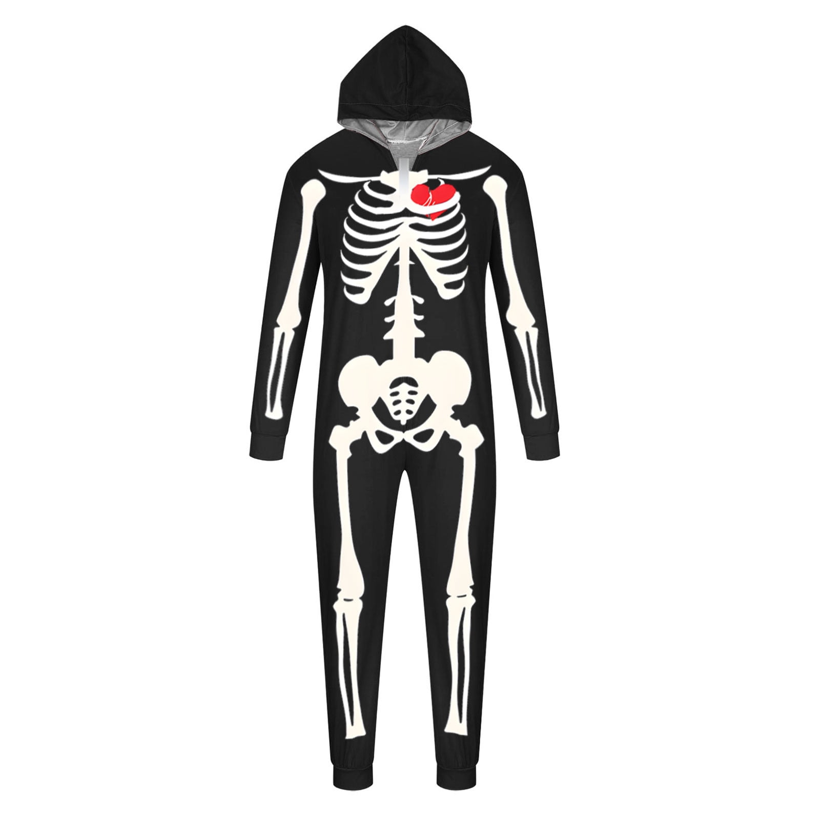 Meichang Matching Halloween Pajamas for Family Halloween Skeleton Print One-Piece Onesies Hooded Zipper Front PJs Jumpsuit Loungewear Romper for Men