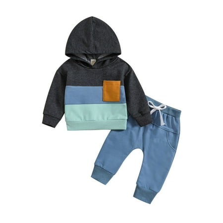 

Toddler Boys Casual Outfit Sets Boys Clothes Girls Long Sleeve Patchwork Colour Hooded T Shirt Pullover Tops Pants Soft Children s Suit Cute Kids Clothes Black 6-12 Months