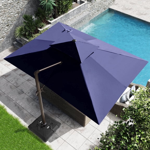 Crestlive Products 10x13ft Rectangular Cantilever Umbrella with Base, Windproof Double Top, 350lbs, 360-degree rotating,  Navy Blue