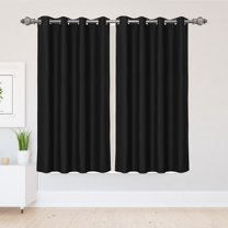 PiccoCasa 2pcs Blockout Thermal Insulated Grommet Window Curtain Panel Valance Darkening Drapes Black 52" x 63"