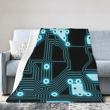 Blue Futuristic Technology Throw Blanket, Fluffy Soft Cozy Blanket Flannel Plush Microfiber Couch Throw 40"x30"