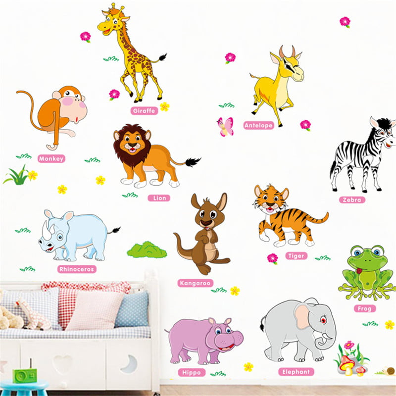 KIDS WALL STICKERS Baby Room Decor Lion Giraffe Animals Monkey Frog REMOVABLE 