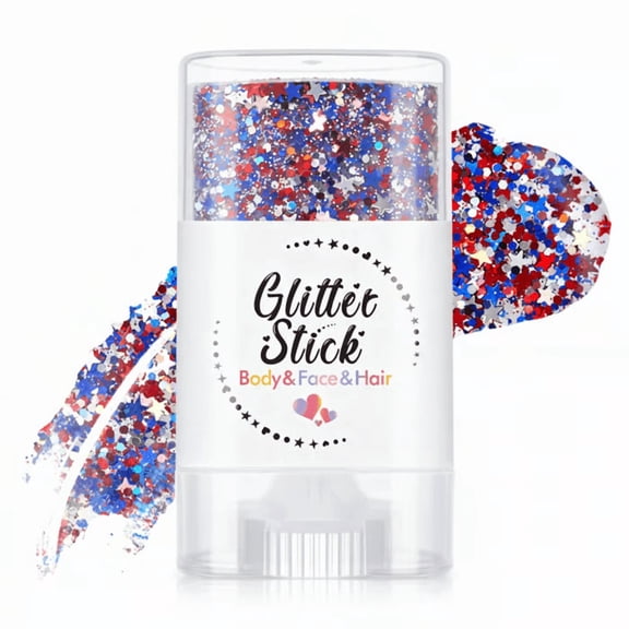 Red White Blue Star Glitter Stick, Waterproof Patriotic Body Face Hair Glitter, 4th of July Makeup Accessory for Independence Day Memorial Day Outdoor Party Costume & Holiday Body Decoration