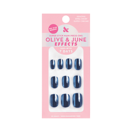 Olive & June Super Stick Mani Extra Short Squoval Press-on Tabs, Suited Chrome, 32 Pieces