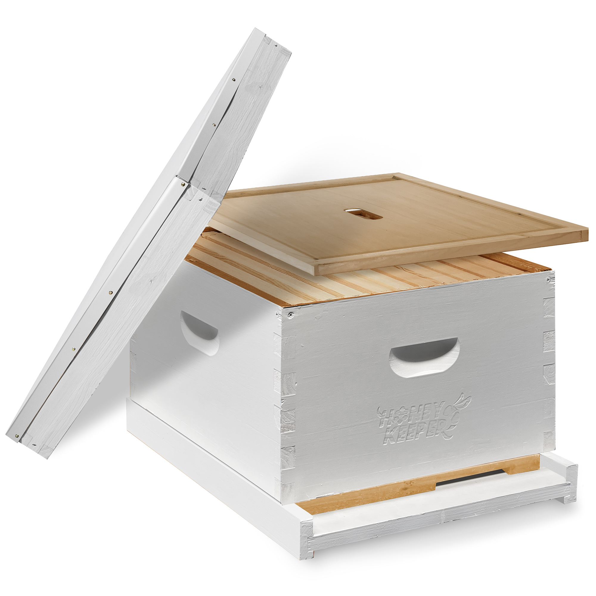 Honey Keeper 10 Frame Starter Beehive Kit – Painted & Assembled Hive Body With Accessories (White)