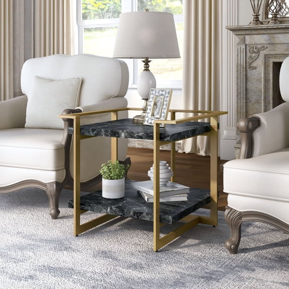 Lovell 1-Shelf Metal Square End Table, Gold and Black