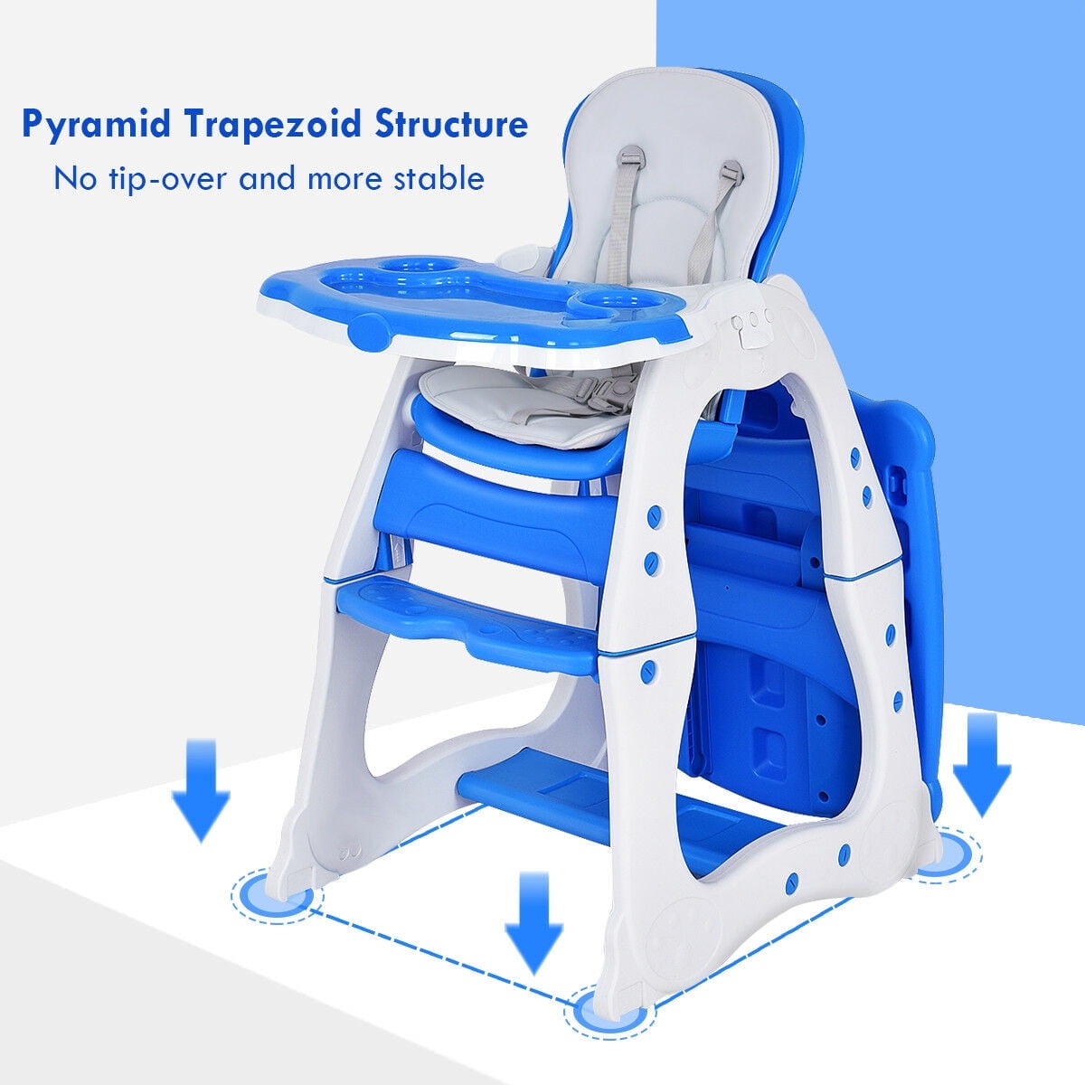 Costway 3 in 1 Baby High Chair Convertible Play Table Seat Booster Toddler Feeding Tray Blue