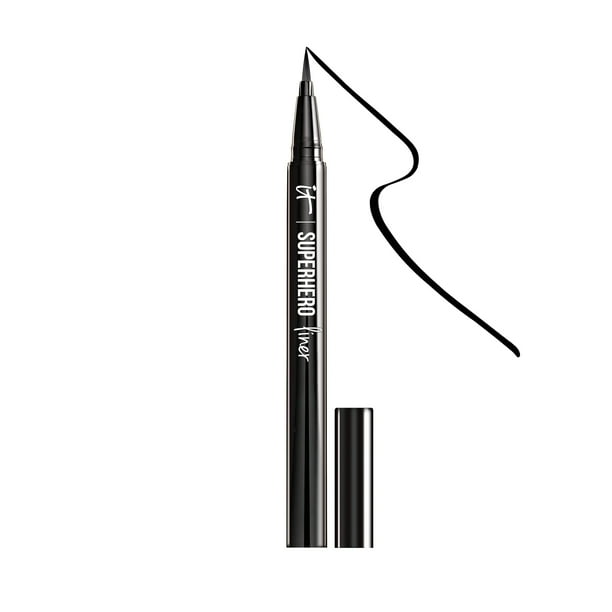It Cosmetics Superhero Liquid Eyeliner Pen Black - Fórmula resistente al agua las 24 horas que no se mancha ni se desvanece - Con péptidos, colágeno, biotina y arcilla de caolín - 0.03 onzas líquidas