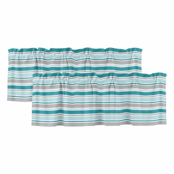 2 Pack Valances for Window, Grey Blue Striped Short Curtains for Kitchen Bedroom Living Room, Farmhouse Stripes Modern Abstract Art Rod Pocket Small Window Treatment Valance Drapes 42 x 18 Inch