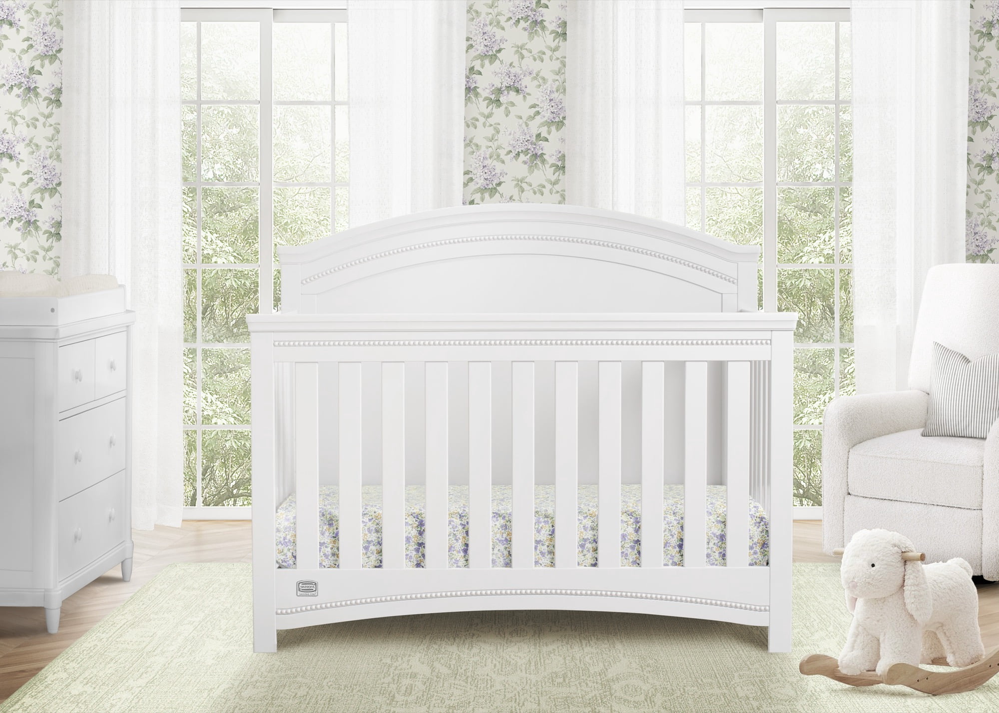 Simmons Kids Emma 4-in-1 Convertible Baby Crib - Greenguard Gold Certified, Bianca White