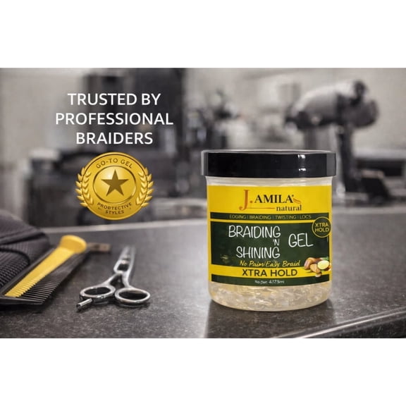 J. AMILA Braiding & Shining Gel - Extreme Hold & Frizz Control for All Hair Types - 16oz