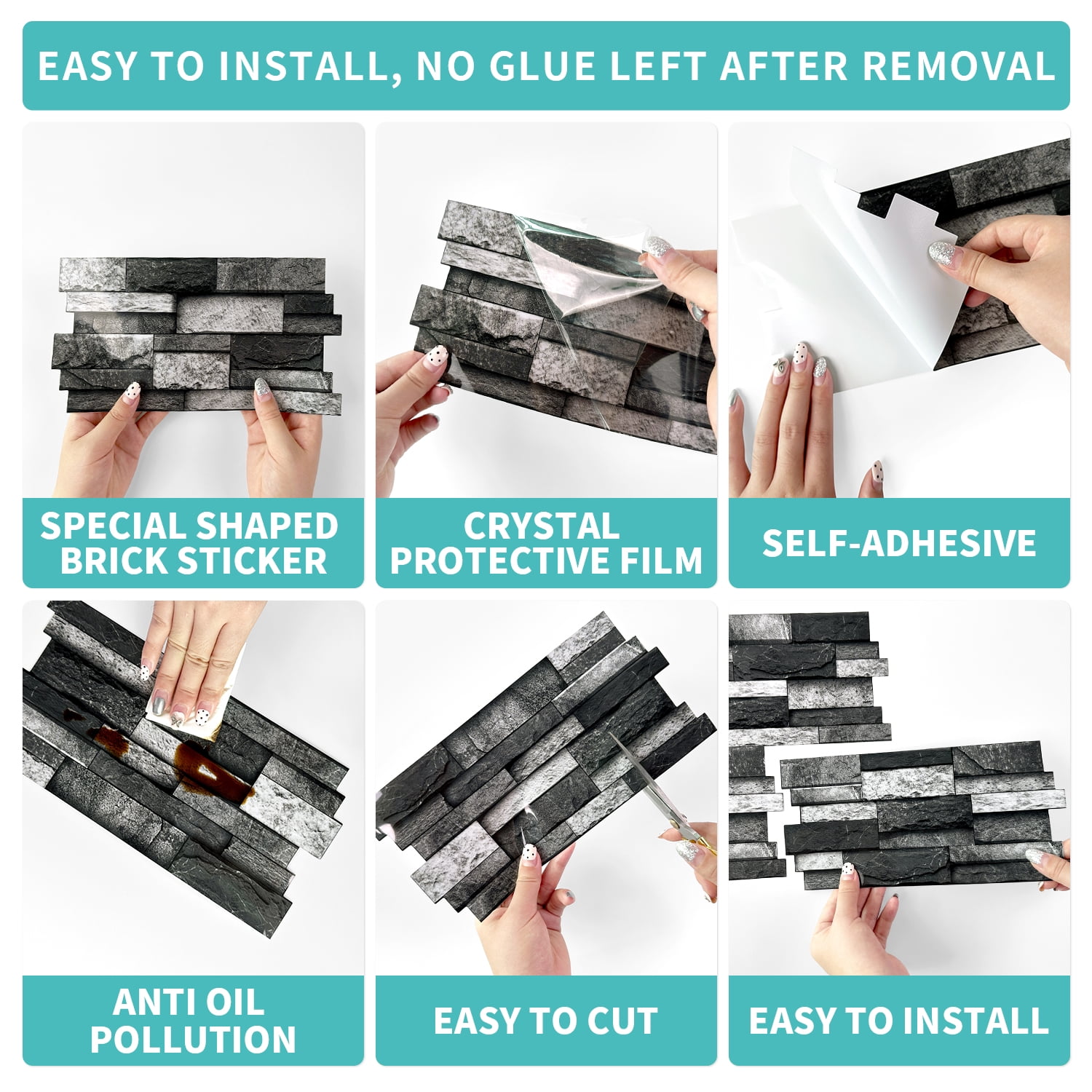 Peel and Stick Backsplash 3D Wall Tiles,Self-Adhesive,Oil Proof,Waterproof, Removable Wall Panels for Kitchen & Bathroom,Modern Design, Easy Install (9.68x4.72 inch,48 Pack)