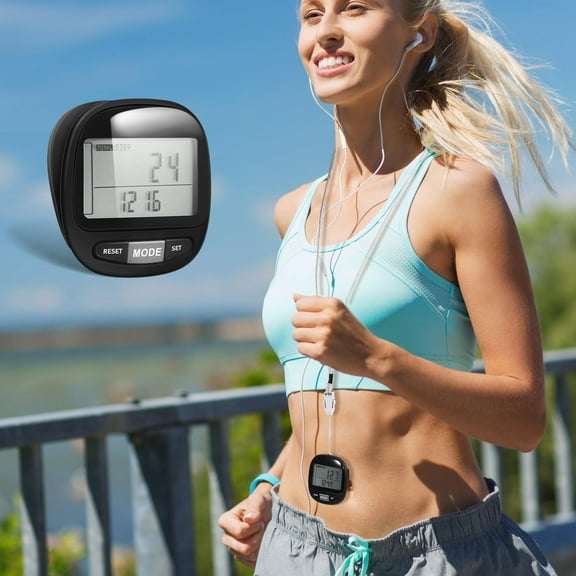 AURARMLET Simple Black Portable Pedometer for Sports Use with Large Buttons and Clip on Step Counter Design