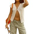thumbnail image 2 of Top Corto De Chaleco Top de tubo de punto para mujer Sexy Summer Cami Top Vintage Daily Outfit (Beige L) Cgtredaw Para estrenar, 2 of 7