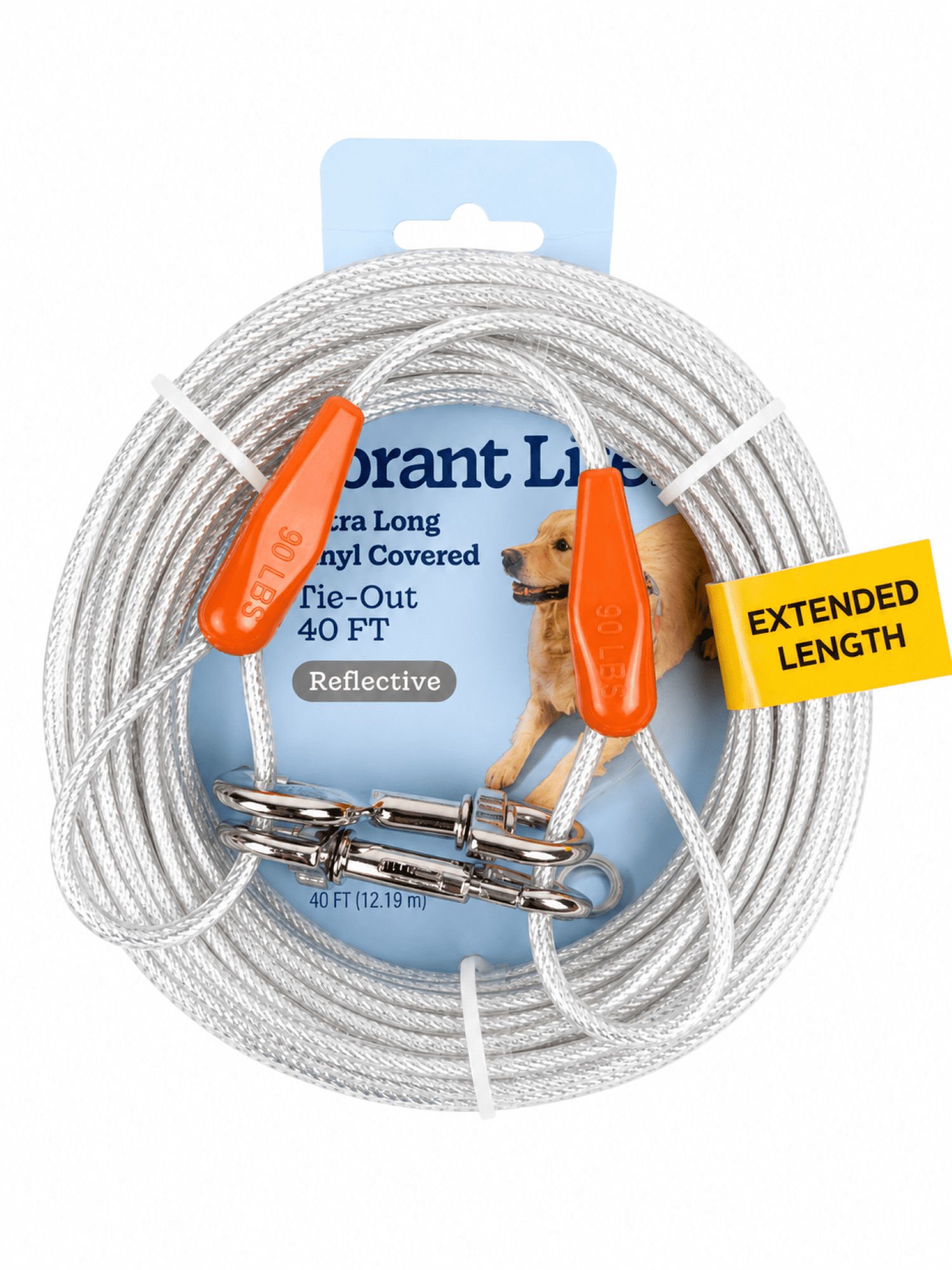 Vibrant Life Reflective Vinyl-Covered Tie-Out Cable for Dogs, L, 40'