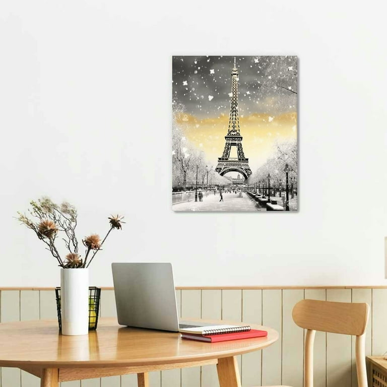 STYLER Canvas foto Paris Corner 70 x 100 cm I muurschildering Parijs Eiffeltoren café lente romantiek I woonkamer slaapkamer kantoor I wanddecoratie kleurrijk elegant modern I Made in Europe