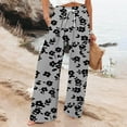 thumbnail image 2 of COSFO Black Womens Pants Casual Palazzo High Elastic Waisted Floral Wide Leg Pants Adjustable Width Loose with Pocket Drawstring Pants, 2 of 5