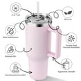 thumbnail image 3 of 40 oz Tumbler with Handle and Straw Lid Stainless Steel Vacuum Insulated Cup Holder Friendly Keep Cold Coffee Tea Water Gift for Women Men Car Gym Travel, Pink, 3 of 8