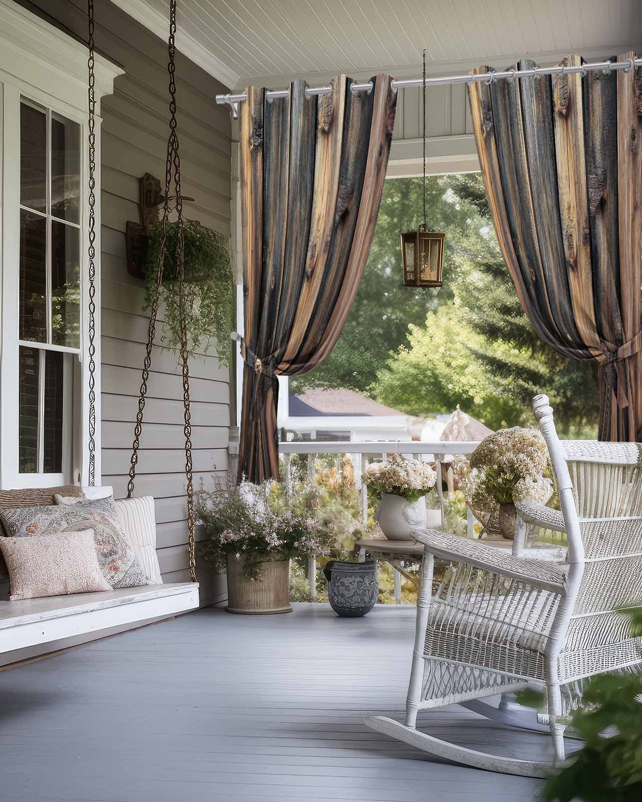 nqOlkjepod Outdoor Curtains for Patio Waterproof, Farmhouse Wooden Outdoor Privacy Panels Grommet, Brown Modernism Retro Blackout Outside Curtains for Porch/Cabana/Pergola/Gazebo 54"x84", 2 Panels