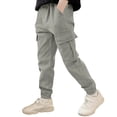 thumbnail image 2 of Huanglei Boys Cargo Jogger Pants Casual Tapered Ankle Pants For Big Kids Youth Pure Color Loose Fit Comfortable Outdoor School Wear Casual Trousers ,12-13 Years ,Gray, 2 of 5