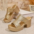 thumbnail image 3 of Xucatan Womens Chunky Heel Sandals with Cutout Design, Punk Rock Embellished Footwear for Concerts Dating Shopping Events Gift, 3 of 9