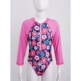 thumbnail image 3 of TSSOE Kids Girls One Piece Swimsuit Sun Protection Long Sleeve Surfing Rashguard Swimwear Rose Red 8, 3 of 7