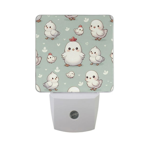 Cute White Chicken Night Light 2 Pack LED Nightlight Plug into Wall Dusk to Dawn Sensor Soft White