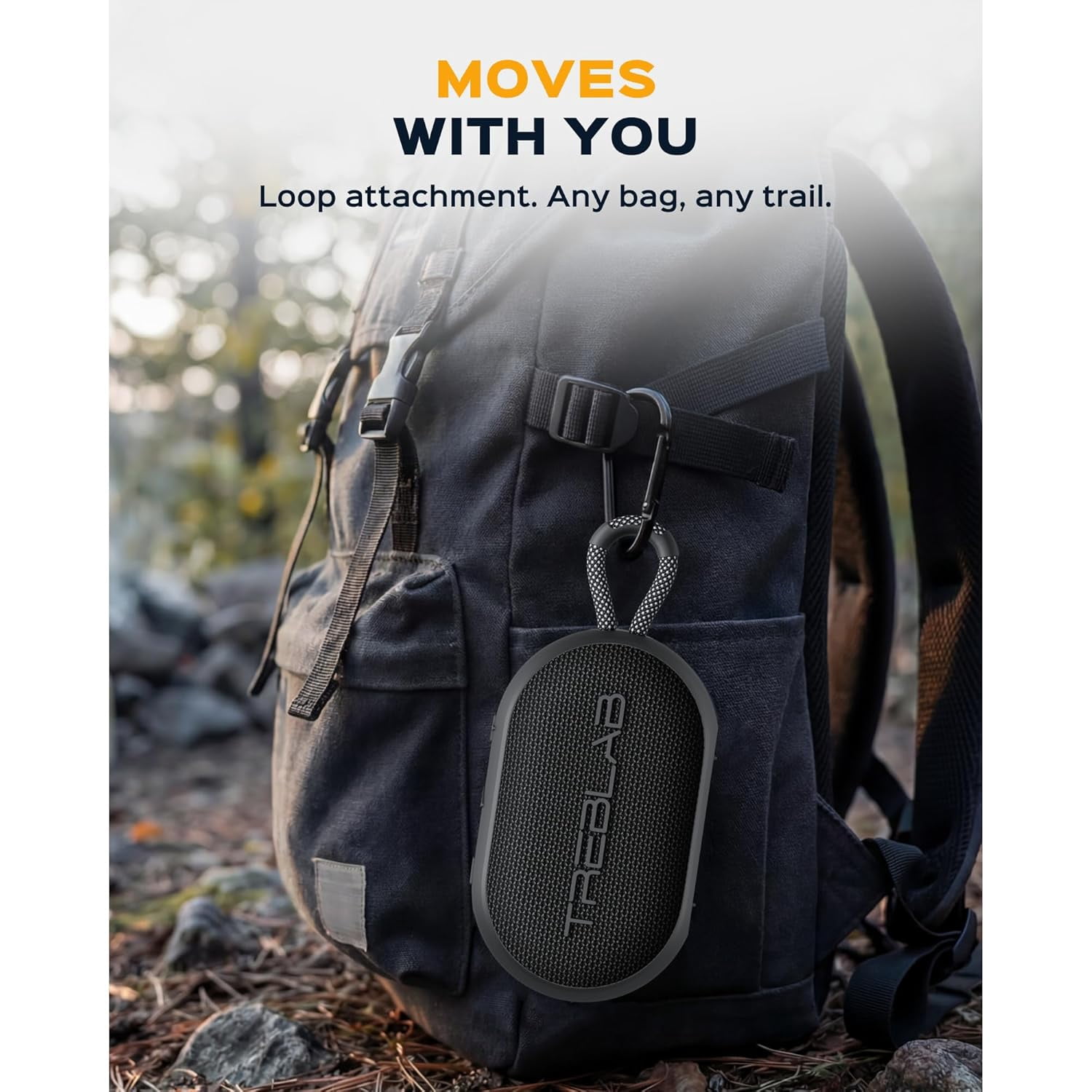 TREBLAB HD-Go - Ultra Portable Hand Held Speaker with Clip, 7W Power with Bass, 16H Playtime, IPX7 Waterproof, Built-in Mic, Compact & Lightweight, USB-C Charging – Small Speaker Bluetooth Wireless