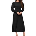 thumbnail image 1 of Yuyuzo Robe Maxi Formelle pour Femme à Manches Longues, Col Ras du Cou, Froncée, à Volants, Fluide, Couleur Unie, Robe de Cocktail avec Ceinture, 1 of 7