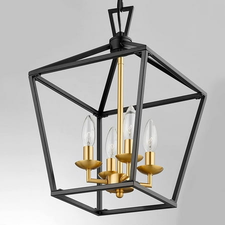 

Pendant Light Fixtures 4 Light Hanging Lantern Lights Chandeliers for Bedrooms Geometric Cage Hanging Lamp Foyer Pendant Lighting for Kitchen Island Dining Room Entryway Corridor (Black/AGB)
