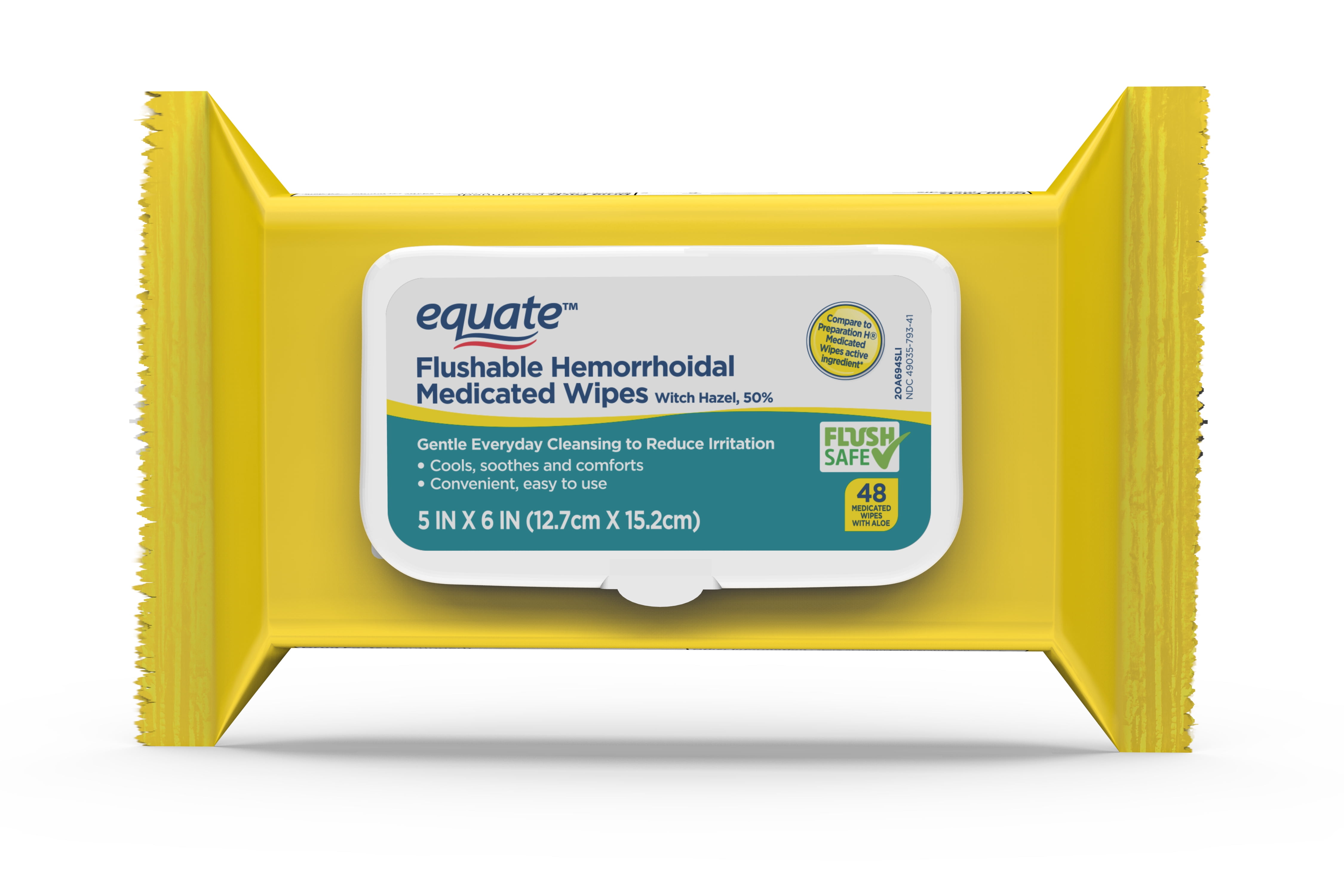 Equate Flushable Hemorrhoidal Medicated Wipes, 48 Count