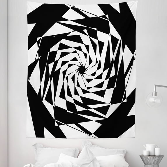 Asymmetrical Tapestry, Edgy Geometric Angled Random Shapes Psychedelic Abstract Monochrome, Fabric Wall Hanging Decor for Bedroom Living Room Dorm, 5 Sizes, Charcoal Grey White, by Ambesonne