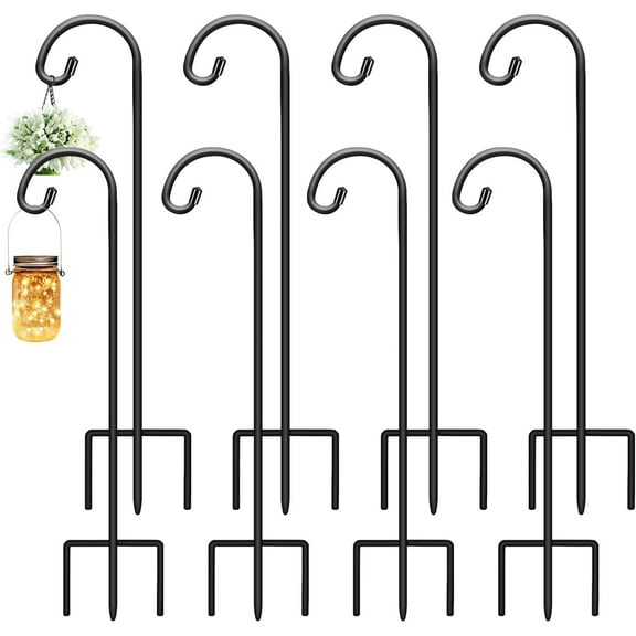 8 Pack Shepherds Hooks for Outdoor 32 Inch Garden Hooks for Hanging Plants, Lanterns, Bird Feeders, Solar Lights, Mason Jars, Weddings Decor, Adjustable, Matte Black