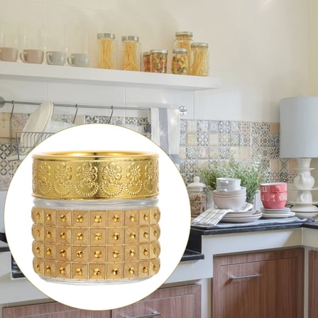 PENIKOKO Golden Glass Storage Bottles Set of 4, Small Jars for Kitchen, Spice, Herbs, and Pantry Organization