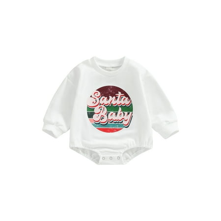 

Qmyliery Christmas Toddler Baby Rompers Letter Print Loose Casual Long Sleeve Jumpsuit for Newborn Girl Boy 0-24 Months
