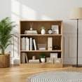 thumbnail image 2 of Lumioca 3-Tier Wooden Bookshelf, 31"H Bookcase with Adjustable Shelves (61lbs,Oak), 2 of 4