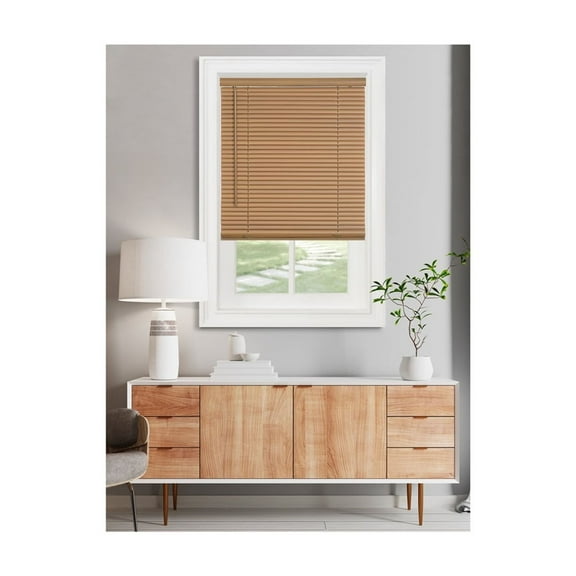 HomeStock Beachy Beauty 1" Light Filtering Mini Blind 30x72 - Woodtone, Cordless Blinds with Tilt Wand for Privacy and Light Control, Hidden Brackets Included