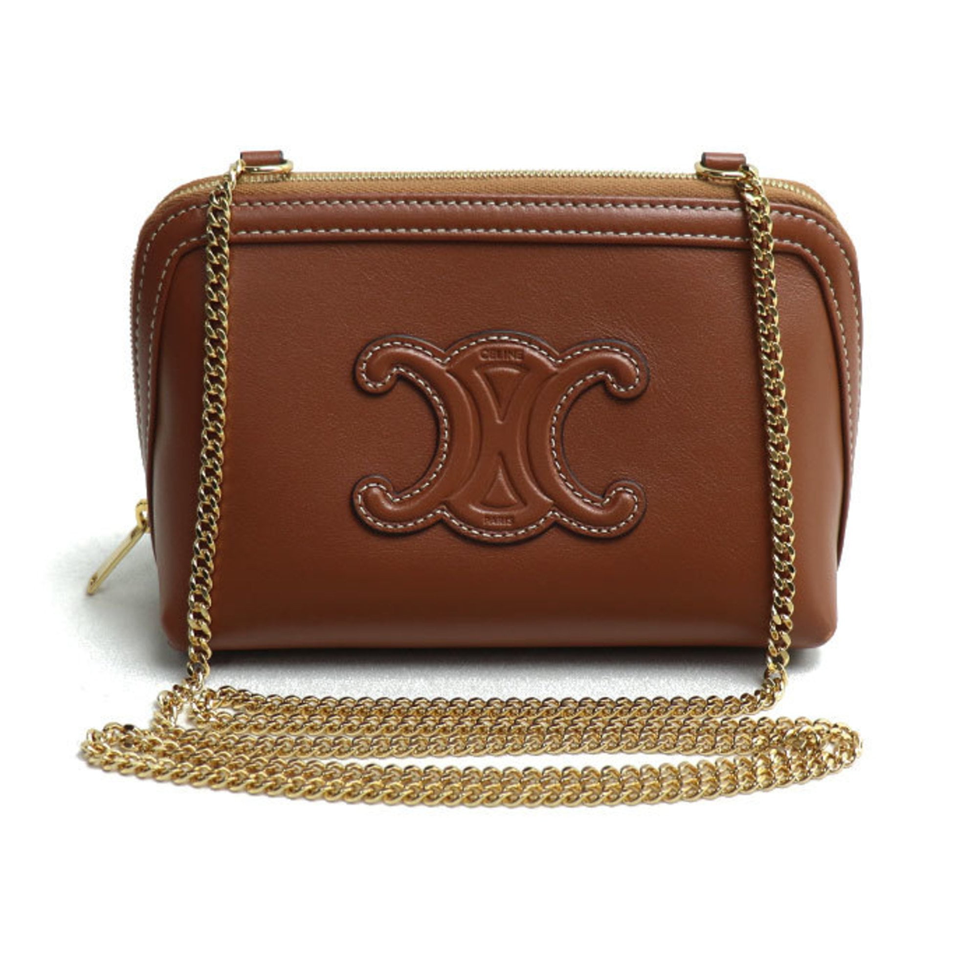 ☆☆CELINE☆☆ 24FW (10E383DR8 04LU) Women’s Cuir Triope Sh Pre-Owned CELINE Clutch Cuir Triomphe Pouch Brown 10E383DR8