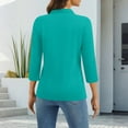 thumbnail image 4 of 2026 Women'S 3/4 Sleeve V Neck Lapel Button Up Loose Fit Solid Color Casual Blouses,Turquoise Xl, 4 of 5
