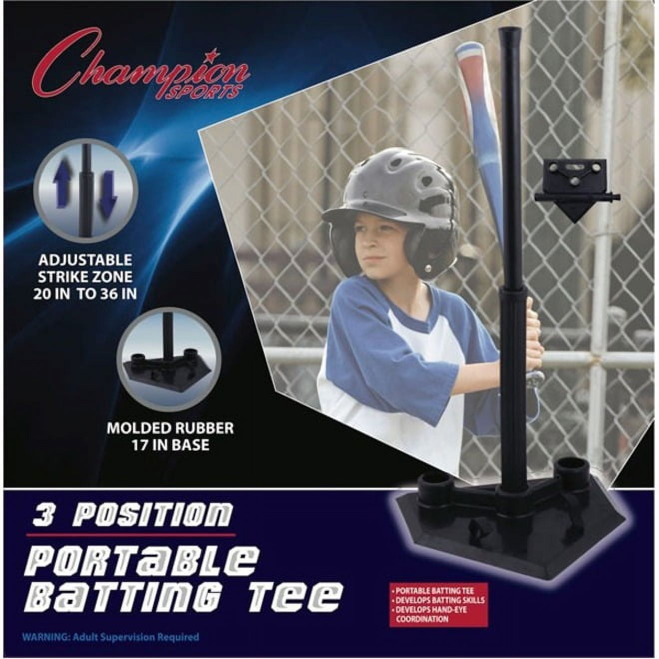 Champion Sports 3-Position Batting Tee - Mounted Adjustable Telescopic Batting Tee With 3 Hitting Zones