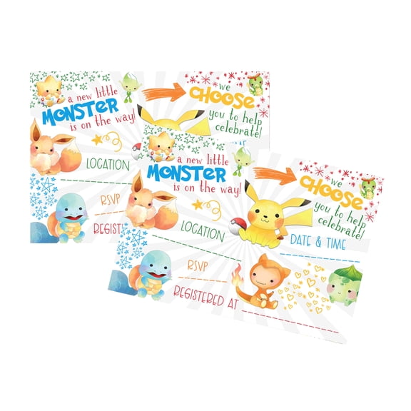 A New Little Monster Is On The Way - Video Game Movie Character Themed Baby Shower Party Invitation (24 Pc Set) Invites with Envelopes