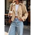 thumbnail image 4 of Double Breasted Women Solid Color Casual Crop Trench Coat Lady Office Jacket with Pocket, 4 of 6