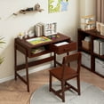thumbnail image 2 of Costway Kids Desk and Chair Set with Storage Drawer and Hutch, Student Writing Desk Set Brown, 2 of 10
