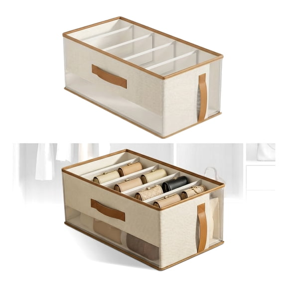 Beige Handbag Storage Organizer 18.7" Divided Closet Purse Container with Handle Foldable Non-Woven Wardrobe Bag Storage Box