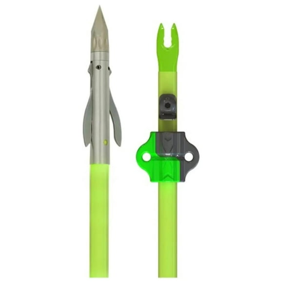 Fiberglass Bowfishing Arrow with Iron 2 or 3-Blade Point, Nock and Bottle Slide Installed, Chartreuse One Size