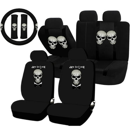 22PC Dare to Look Skull Tuxedo Seat Covers & Steering Wheel Cover Set Universal Car Truck