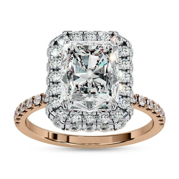 IGI Certified Lab Grown Diamond Ring | Center 8.2x6.2MM Radiant Cut Solitaire Halo Engagement Promise Rings For Women In 18k Solid Rose Gold | F-G, VS-SI Quality (2.90 Ctw) Ring Size-10