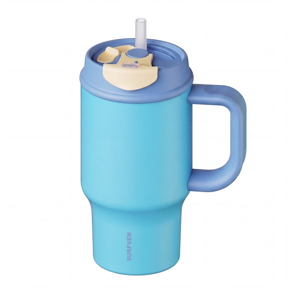 SURFVEN 30oz Insulated Stainless Steel Tumbler with Handle and Leak Proof Dual Sip Lid, Blue