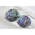 thumbnail image 2 of Sterling Silver Abalone Paua Shell Earrings Extra Large Round Drops Silvertone Bail Simple MOP Dangles Designed for Adult Women, 2 of 5