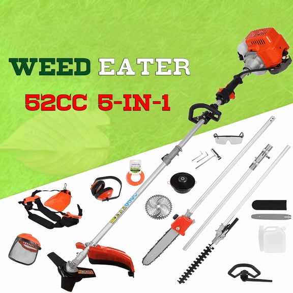 Seipouy 5 in 1 Multifunctional Lawn Mower,52CC Gas Weed Trimmer,Cordless Weed Wacker,Cordless Hedge Trimmer & Grass Edger,2-Stroke Brush Cutter, Handheld Chainsaw Hedge Pruner